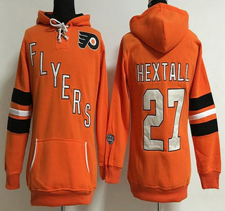 Women's Philadelphia Flyers #27 Ron Hextall Old Time Hockey Orange Hoodie