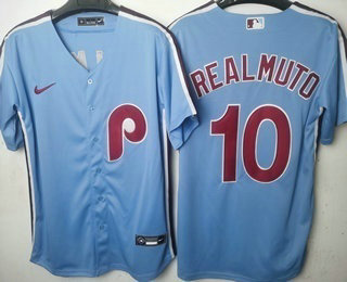 Women's Philadelphia Phillies #10 JT Realmuto Light Blue Cooperstown Cool Base Jersey