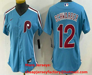 Women's Philadelphia Phillies #12 Kyle Schwarber Light Blue Cooperstown Cool Base Jersey