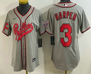 Women's Philadelphia Phillies #3 Bryce Harper Grey 2026 Field of Dreams Stadium Stitched Jersey