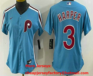 Women's Philadelphia Phillies #3 Bryce Harper Light Blue Cooperstown Cool Base Jersey