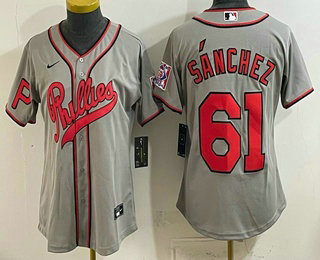 Women's Philadelphia Phillies #61 Cristopher Sanchez Gray 2026 Field of Dreams Stadium Stitched Jersey