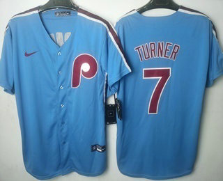 Women's Philadelphia Phillies #7 Trea Turner Light Blue Cooperstown Cool Base Jersey