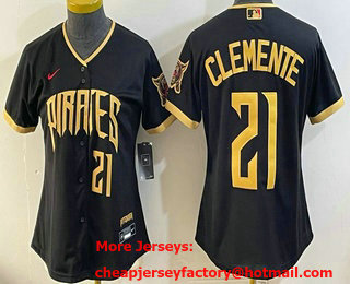 Women's Pittsburgh Pirates #21 Roberto Clemente Black 2026 City Connect Stadium Jersey