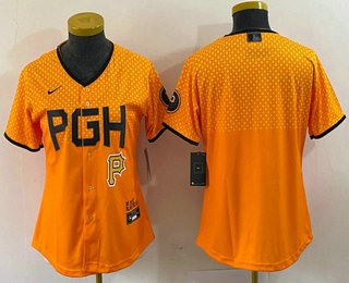 Women's Pittsburgh Pirates Blank Clemente Yellow 2023 City Connect Stitched Jersey 02