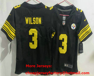 Women's Pittsburgh Steelers #3 Russell Wilson Black Yellow 2023 Color Rush Stitched Nike Limited Jersey