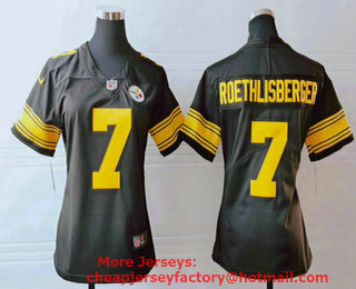 Women's Pittsburgh Steelers #7 Ben Roethlisberger Black With Yellow 2016 Color Rush Stitched NFL Nike Limited Jersey