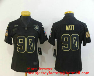 Women's Pittsburgh Steelers #90 T. J. Watt Black 2020 Salute To Service Stitched NFL Nike Limited Jersey