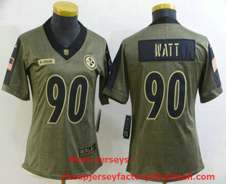 Women's Pittsburgh Steelers #90 TJ Watt 2021 Olive Salute To Service Limited Stitched Jersey