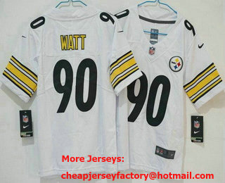 Women's Pittsburgh Steelers #90 TJ Watt Limited White Vapor Jersey