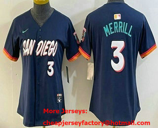 Women's San Diego Padres #3 Jackson Merrill Navy 2026 City Connect Stadium Jersey