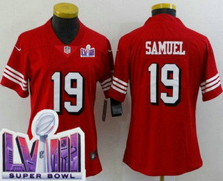 Women's San Francisco 49ers #19 Deebo Samuel Limited Red Throwback LVIII Super Bowl Vapor Jersey
