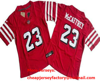 Women's San Francisco 49ers #23 Christian McCaffrey Limited Red Throwback FUSE Vapor Jersey