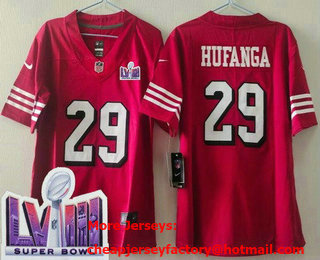 Women's San Francisco 49ers #29 Talanoa Hufanga Limited Red Alternate LVIII Super Bowl Vapor Jersey