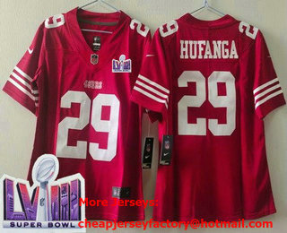 Women's San Francisco 49ers #29 Talanoa Hufanga Limited Red LVIII Super Bowl Vapor Jersey