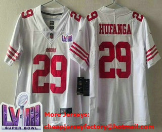 Women's San Francisco 49ers #29 Talanoa Hufanga Limited White LVIII Super Bowl Vapor Jersey