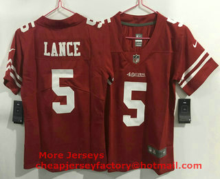 Women's San Francisco 49ers #5 Trey Lance Red 2021 Vapor Untouchable Stitched NFL Nike Limited Jersey