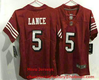 Women's San Francisco 49ers #5 Trey Lance Red New 2021 Color Rush Vapor Untouchable Limited Jersey