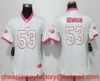Women's San Francisco 49ers #53 NaVorro Bowman White Pink 2016 Color Rush Fashion NFL Nike Limited Jersey