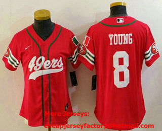 Women's San Francisco 49ers #8 Steve Young Red Mexico Cool Base Stitched Baseball Jersey