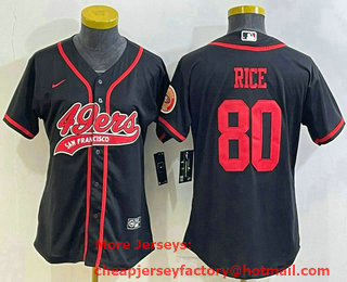 Women's San Francisco 49ers #80 Jerry Rice Black With Patch Cool Base Stitched Baseball Jersey