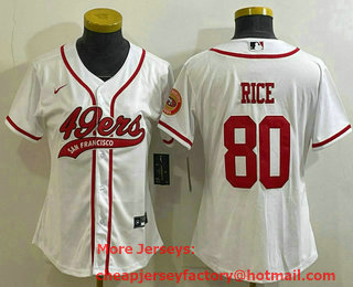 Women's San Francisco 49ers #80 Jerry Rice White With Patch Cool Base Stitched Baseball Jersey