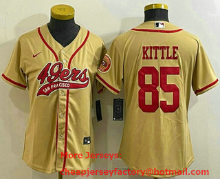 Women's San Francisco 49ers #85 George Kittle Gold With Patch Cool Base Stitched Baseball Jersey