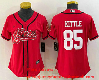 Women's San Francisco 49ers #85 George Kittle Red With Patch Cool Base Stitched Baseball Jersey
