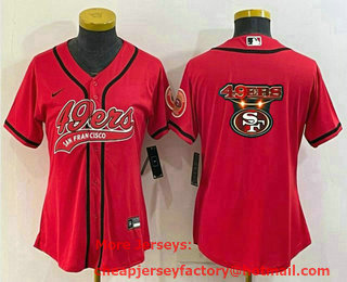 Women's San Francisco 49ers Red Team Big Logo With Patch Cool Base Stitched Baseball Jersey