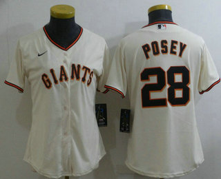 Women's San Francisco Giants #28 Buster Posey Cream Stitched MLB Cool Base Nike Jersey