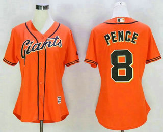 Women's San Francisco Giants #8 Hunter Pence Orange New Cool Base Jersey