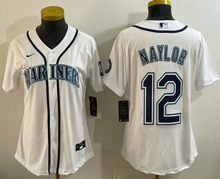 Women's Seattle Mariners #12 Josh Naylor White Cool Base Jersey