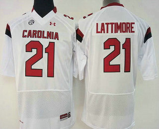 Women's South Carolina Gamecocks #21 Marcus Lattimore White Stitched College Football Under Armour NCAA Jersey