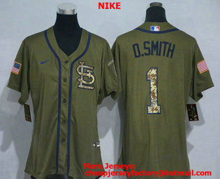 Women's St. Louis Cardinals #1 Ozzie Smith Green Salute To Service Stitched MLB Cool Base Nike Jersey