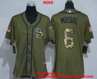 Women's St. Louis Cardinals #6 Stan Musial Green Salute To Service Stitched MLB Cool Base Nike Jersey