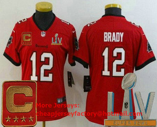 Women's Tampa Bay Buccaneers #12 Tom Brady Limited Red Captain Patch 2021 Super Bowl LV Bound Vapor Untouchable Jersey
