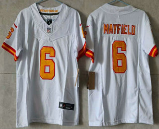 Women's Tampa Bay Buccaneers #6 Baker Mayfield White Vapor Limited FUSE Yellow Throwback Jersey