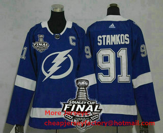 Women's Tampa Bay Lightning #91 Steven Stamkos Light Blue 2020 Stanley Cup Final Patch Adidas Stitched NHL Jersey