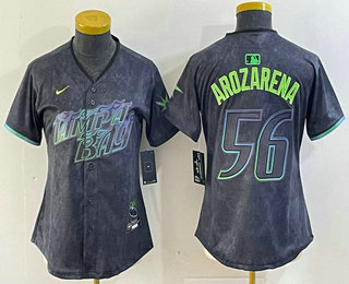Women's Tampa Bay Rays #56 Randy Arozarena Charcoal 2024 City Connect Limited Stitched Jersey