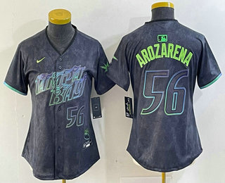 Women's Tampa Bay Rays #56 Randy Arozarena Number Charcoal 2024 City Connect Limited Stitched Jersey