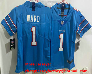 Women's Tennessee Titans #1 Cameron Ward Limited Light Blue Vapor Jersey