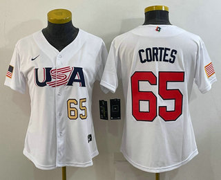 Women's USA Baseball #65 Nestor Cortes Number 2023 White World Classic Stitched Jersey 03