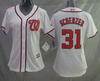 Women's Washington Nationals #31 Max Scherzer White Stitched MLB Cool Base Jersey