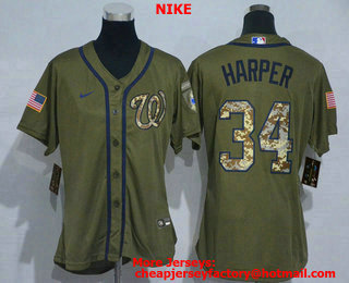 Women's Washington Nationals #34 Bryce Harper Green Salute To Service Stitched MLB Cool Base Nike Jersey