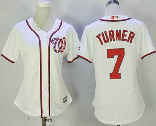 Women's Washington Nationals #7 Trea Turner White Home Stitched MLB 2017 Cool Base Jersey