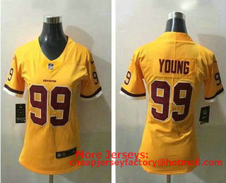 Women's Washington Redskins #99 Chase Young Gold 2020 Color Rush Stitched NFL Nike Limited Jersey