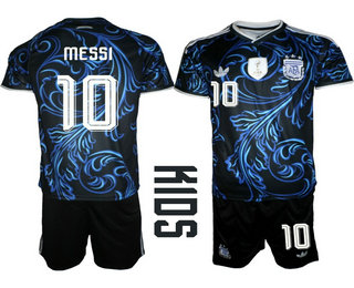 Youth Argentina National Team #10 Lionel Messi Black Away 2026 World Cup Soccer Jersey Suit