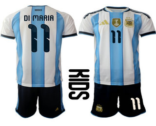 Youth Argentina National Team #11 Angel Di Maria Home White 2026 World Cup Soccer Jersey Suit