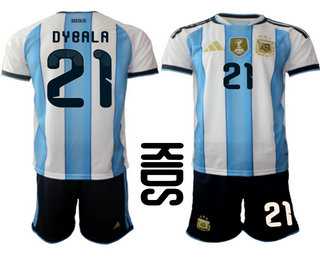 Youth Argentina National Team #21 Paulo Dybala Home White 2026 World Cup Soccer Jersey Suit