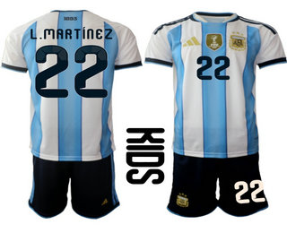 Youth Argentina National Team #22 Lautaro Martinez Home White 2026 World Cup Soccer Jersey Suit